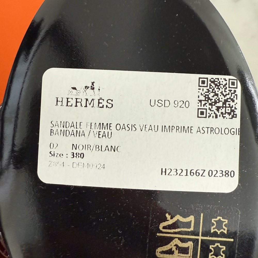 Hermes Oasis "Astrologie Bandana" Black and White Calfskin Veau Imprime Noir 38 - Picture 16 of 16